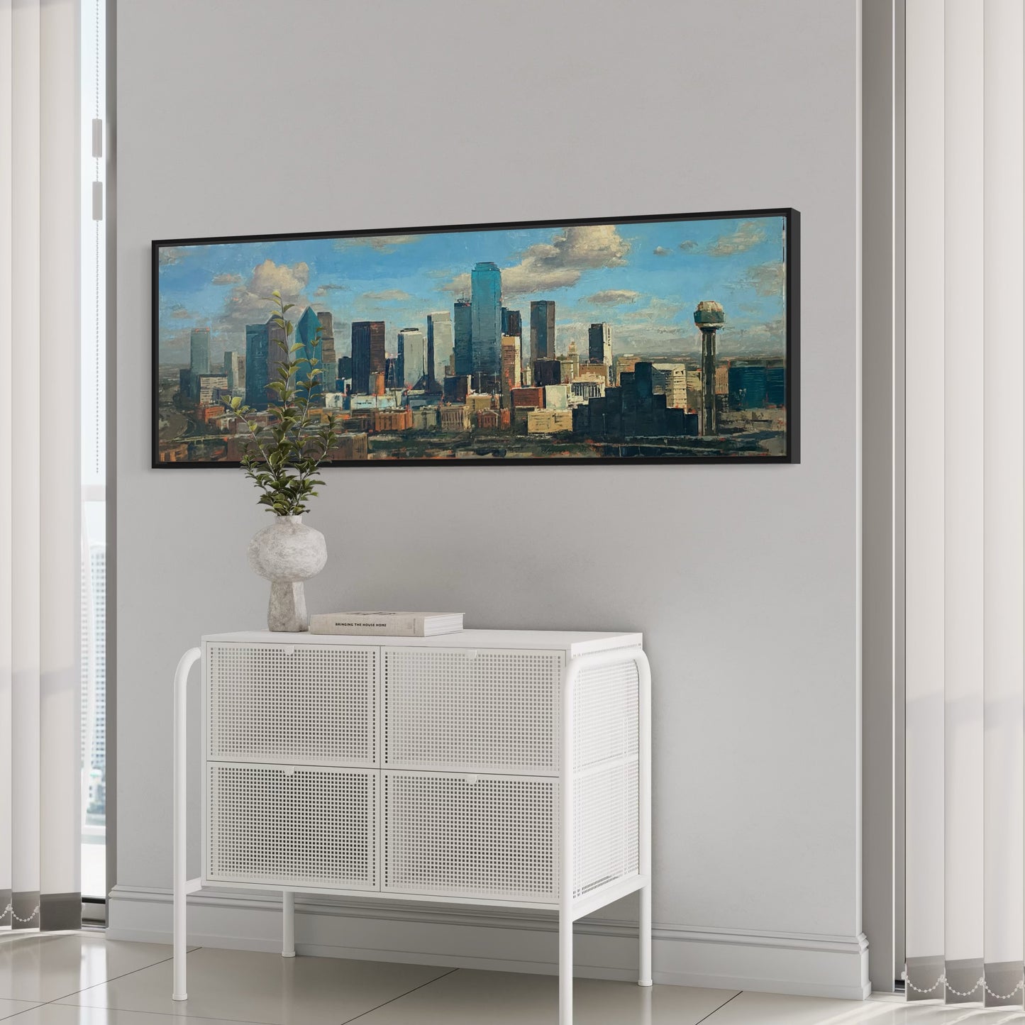 Cotton Clouds and Steel – 20x60 Original Oil Painting of Dallas Skyline