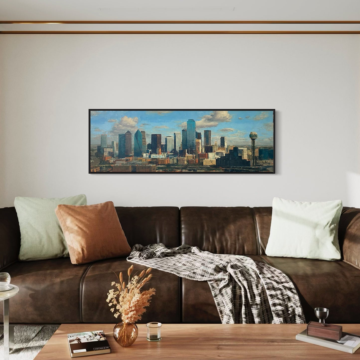 Cotton Clouds and Steel – 20x60 Original Oil Painting of Dallas Skyline
