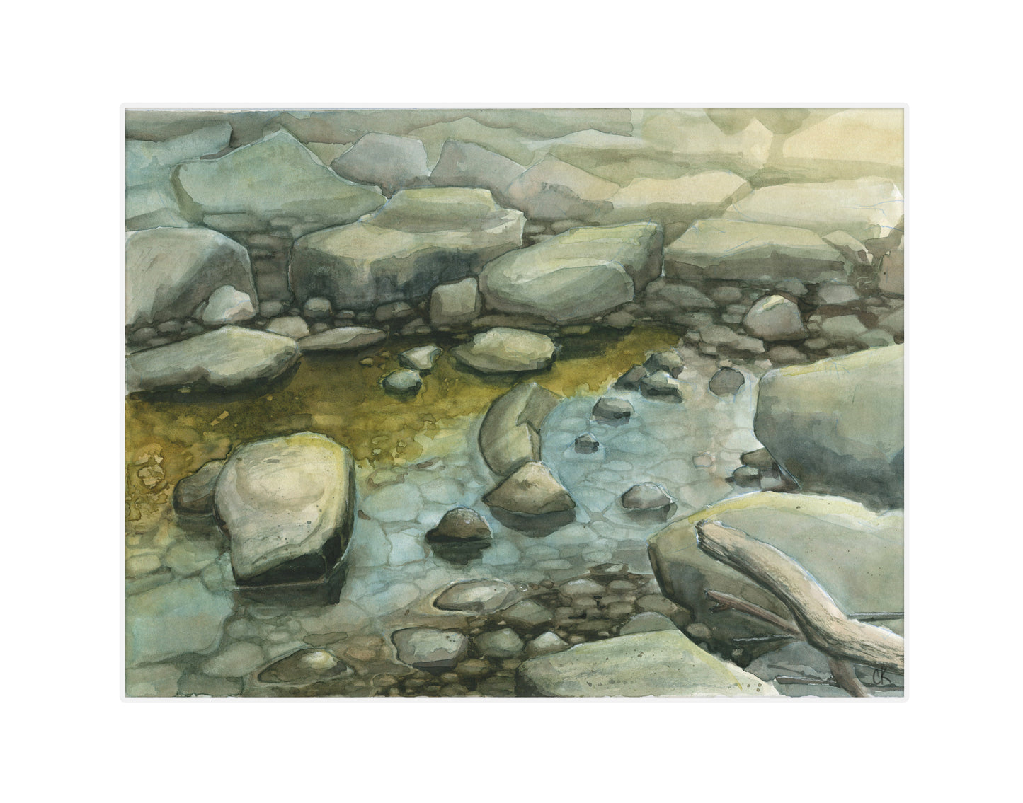 Original 8.5x11 plein air watercolor painting "Ripples of Reflection"